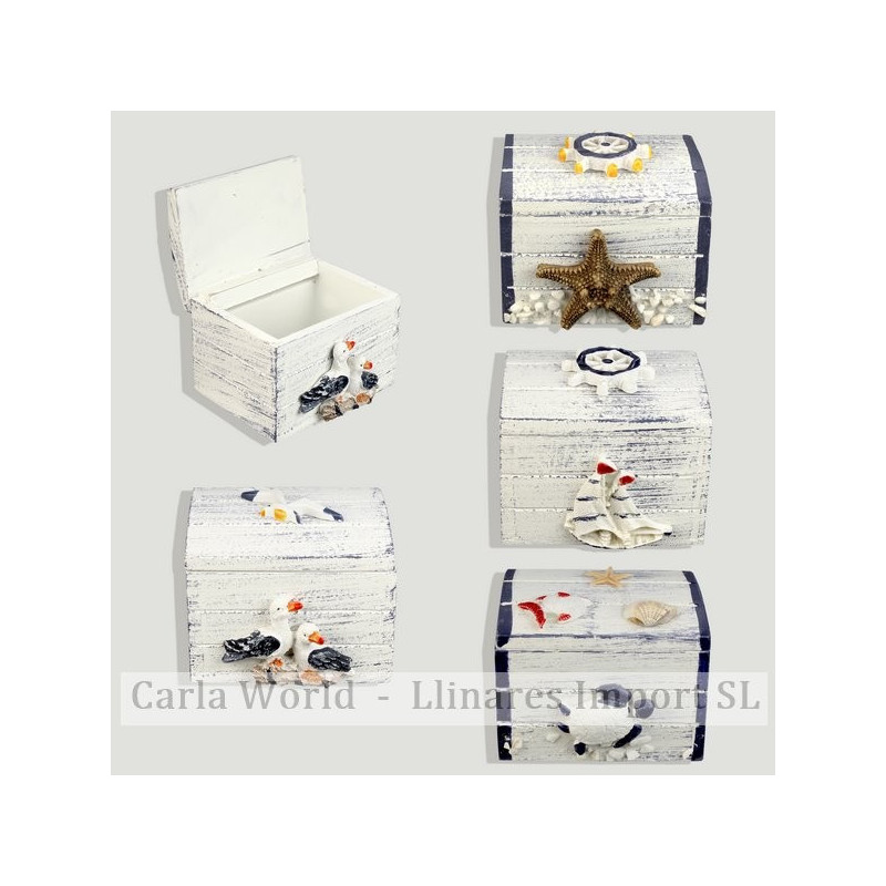 Caja madera náutica 7,5x6x5,5cm blanca. Modelos surtidos Caja madera náutica 7,5x6x5,5cm blanca. Modelos surtidos