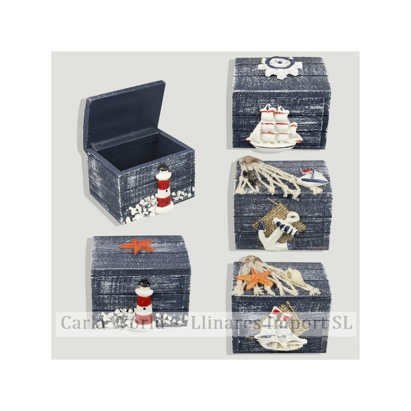 Caja madera náutica 7,5x6x5,5cm azul. Modelos surtidos Caja madera náutica 7,5x6x5,5cm azul. Modelos surtidos