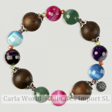 Pulsera AZAHAR Plata Ébano, Ágata multicolor con cristal