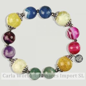 Pulsera AZAHAR Plata Ágata multicolor con cristal