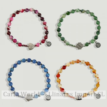 Pulsera AZAHAR Plata Ágata con abalorios. Colores surtidos