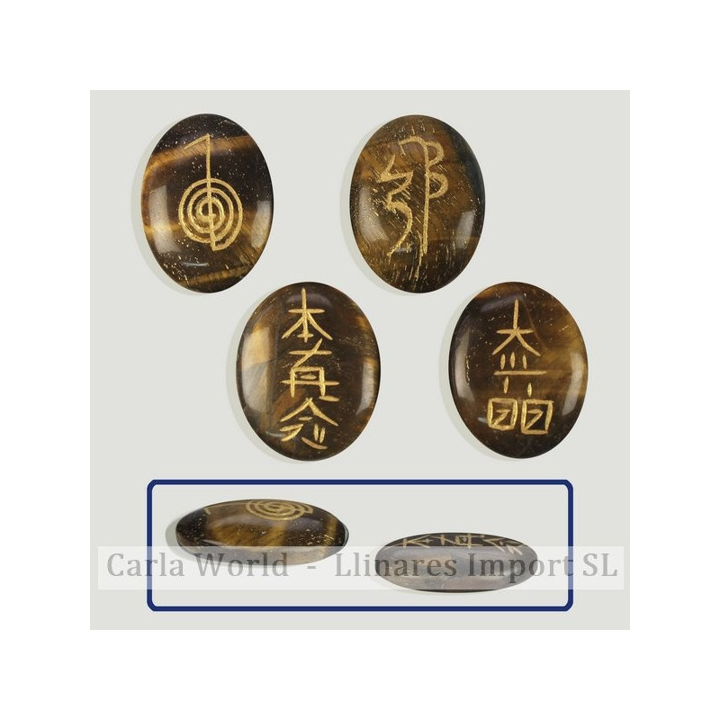 Rodado plano Ojo de Tigre con signos reiki Rodado plano Ojo de Tigre con signos reiki