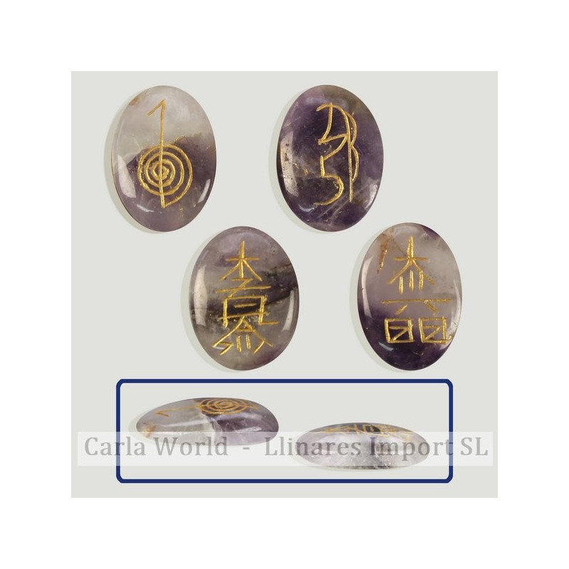 Rodado plano Amatista con signos reiki Rodado plano Amatista con signos reiki