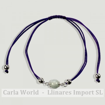 AGUAMARINA. Pulsera cordon con plata. Nudo corredizo. Bola 8mm