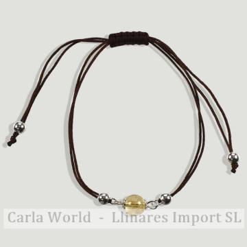 CUARZO CITRINO. Pulsera cordon con plata. Nudo corredizo. Bola 8mm