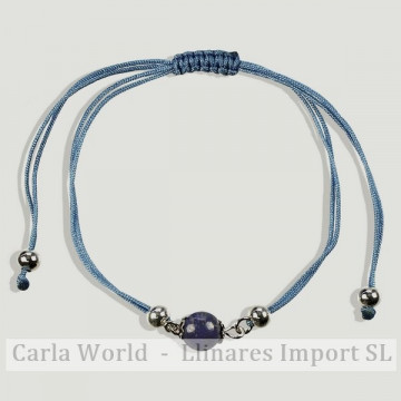 LAPISLAZULI. Pulsera cordon con plata. Nudo corredizo. Bola 8mm