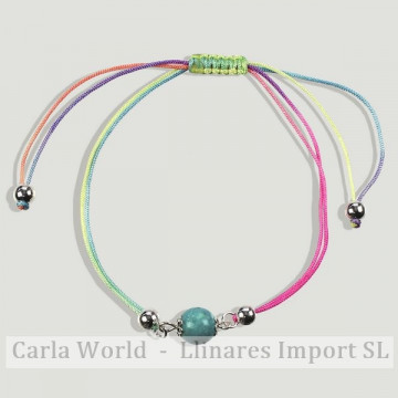 MAGNESITA TURQUESA. Pulsera cordon con plata. Nudo corredizo. Bola 8mm