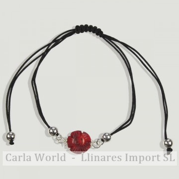 CORAL BAMBÚ. Pulsera cordon con plata. Nudo corredizo. Modelo Flor