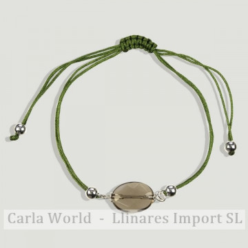 CUARZO AHUMADO. Pulsera cordon con plata. Nudo corredizo. Modelo Oval facetado