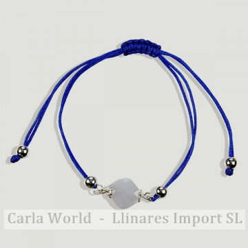 CALCEDONIA. Pulsera cordon con plata. Nudo corredizo. Modelo Cuadrado facetado