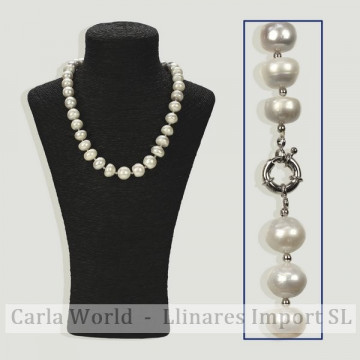Collar perla blanca con bola metal 50cm