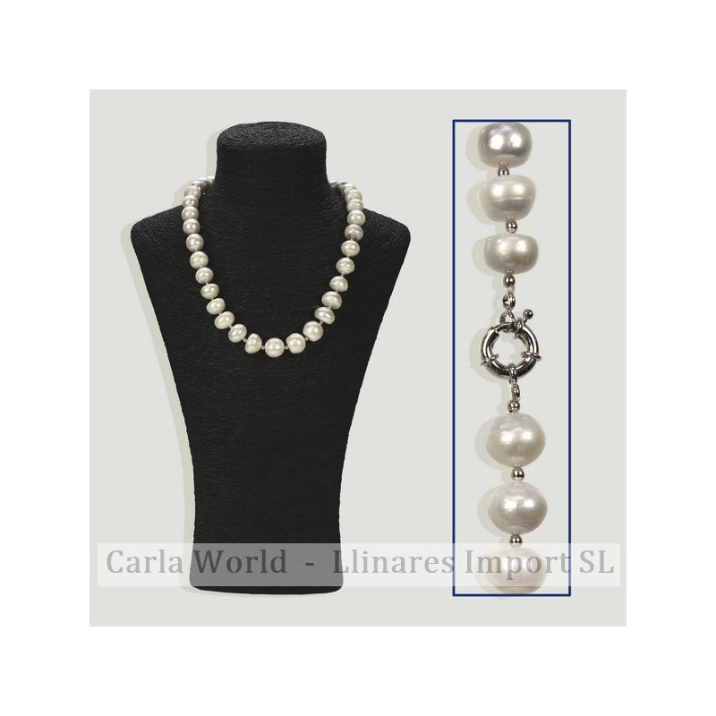 Collar perla blanca con bola metal 50cm Collar perla blanca con bola metal 50cm
