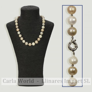 Collar perla multicol con bola metal 50cm