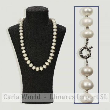 Collar perla blanca con bola metal 60cm