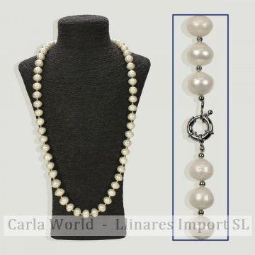 Collar perla blanca con bola metal 80cm