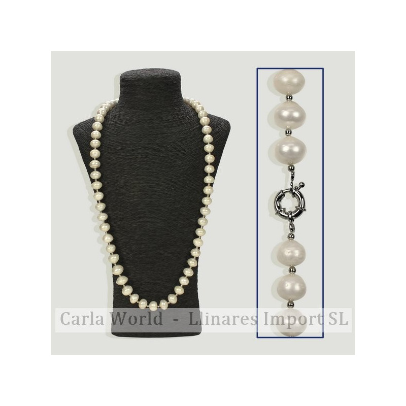 Collar perla blanca con bola metal 80cm Collar perla blanca con bola metal 80cm