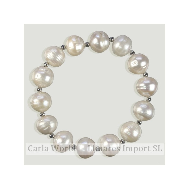Pulsera perla blanca grande con bola metal Pulsera perla blanca grande con bola metal