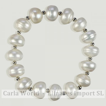 Pulsera perla blanca mediana con bola metal