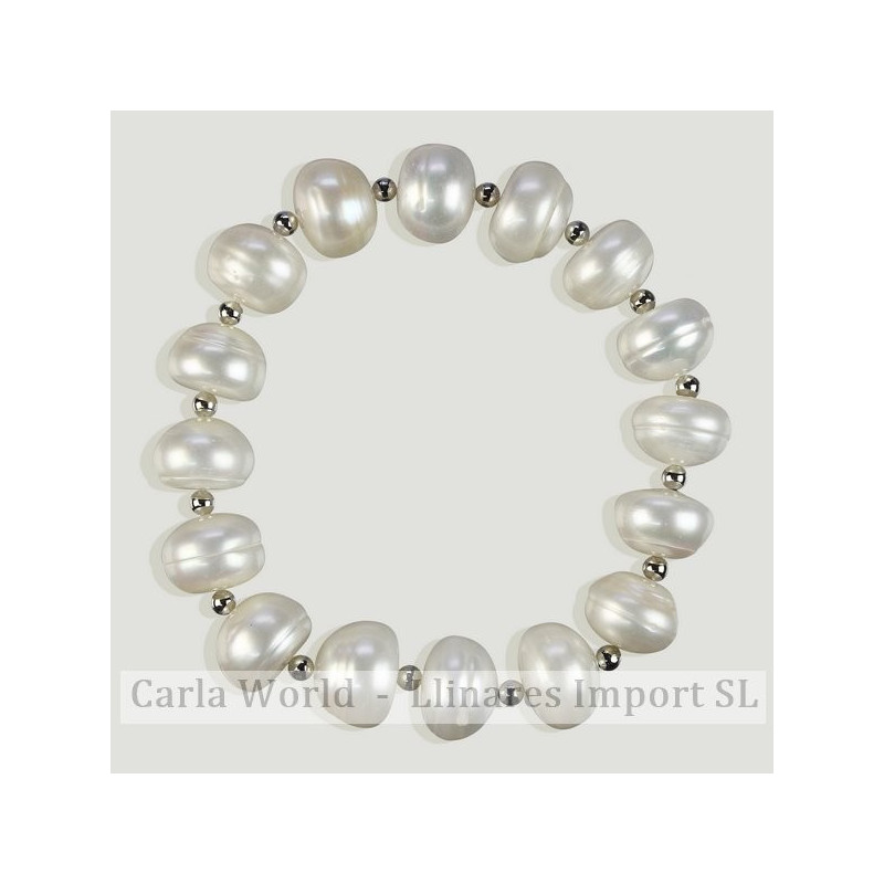Pulsera perla blanca mediana con bola metal Pulsera perla blanca mediana con bola metal