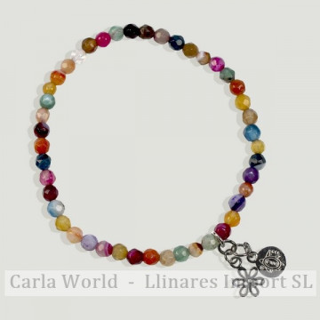 Pulsera AZAHAR plata. Ágata multicolor 4mm y abalorio surtido