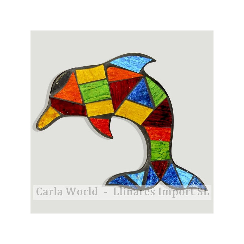 DELFÍN. Artesanía de madera con mosaico multicolor 20x16cm DELFÍN. Artesanía de madera con mosaico multicolor 20x16cm