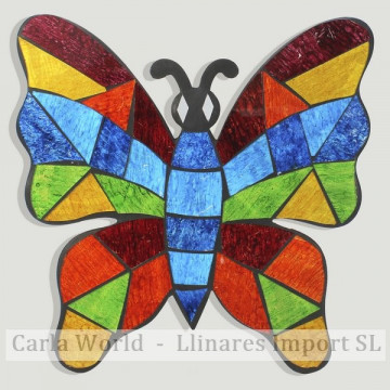 MARIPOSA. Artesanía de madera con mosaico multicolor 30x30cm