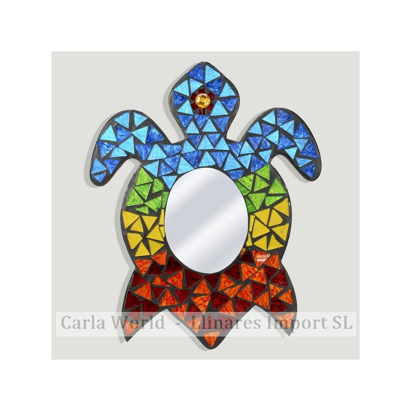TORTUGA ESPEJO. Artesanía de madera con mosaico multicolor 26x32cm TORTUGA ESPEJO. Artesanía de madera con mosaico multicolor 26x32cm