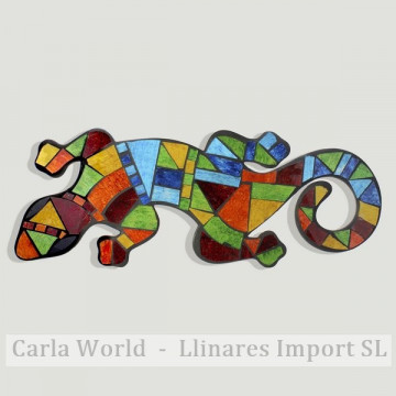 GECKO. Artesanía de madera con mosaico multicolor 20x50cm