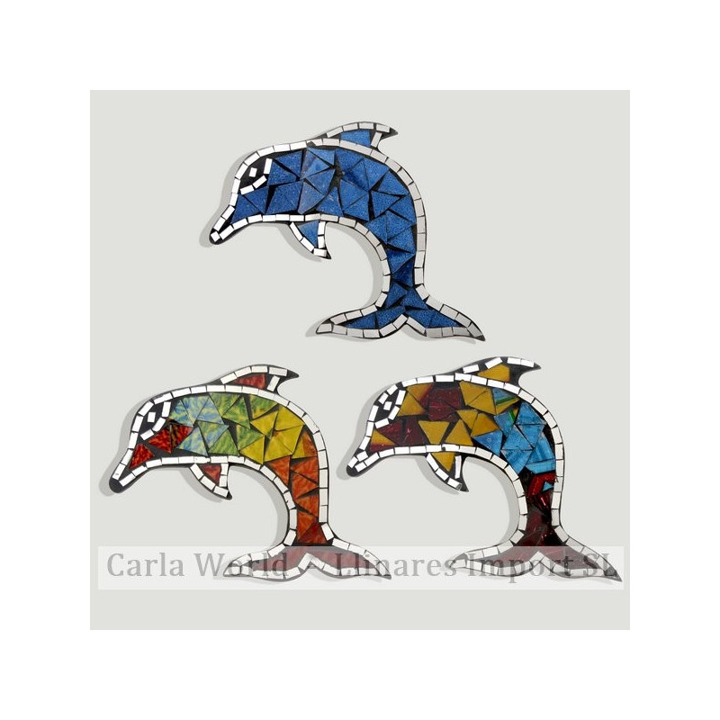 DELFÍN. Artesanía de madera con mosaico multicolor y colores surtidos 20x16cm DELFÍN. Artesanía de madera con mosaico multicolor y colores surtidos 20x16cm
