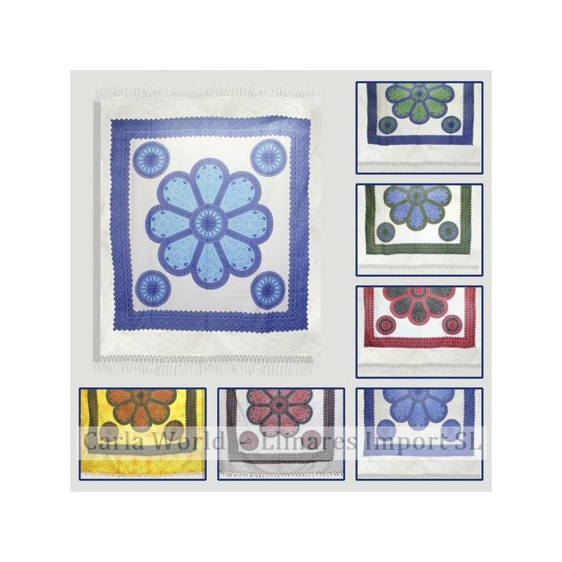 Tela algodón con fleco 210x240cm. Modelo Mandala flor surtido Tela algodón con fleco 210x240cm. Modelo Mandala flor surtido
