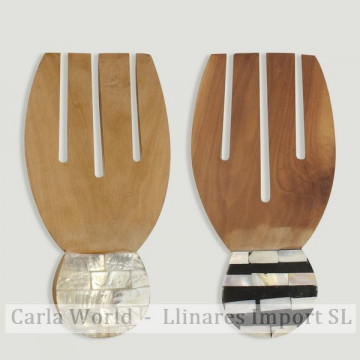 Set 2 cubiertos ensalada. Madera con nácar. Modelos Blanco o Cebra. Surtidos. 18cm