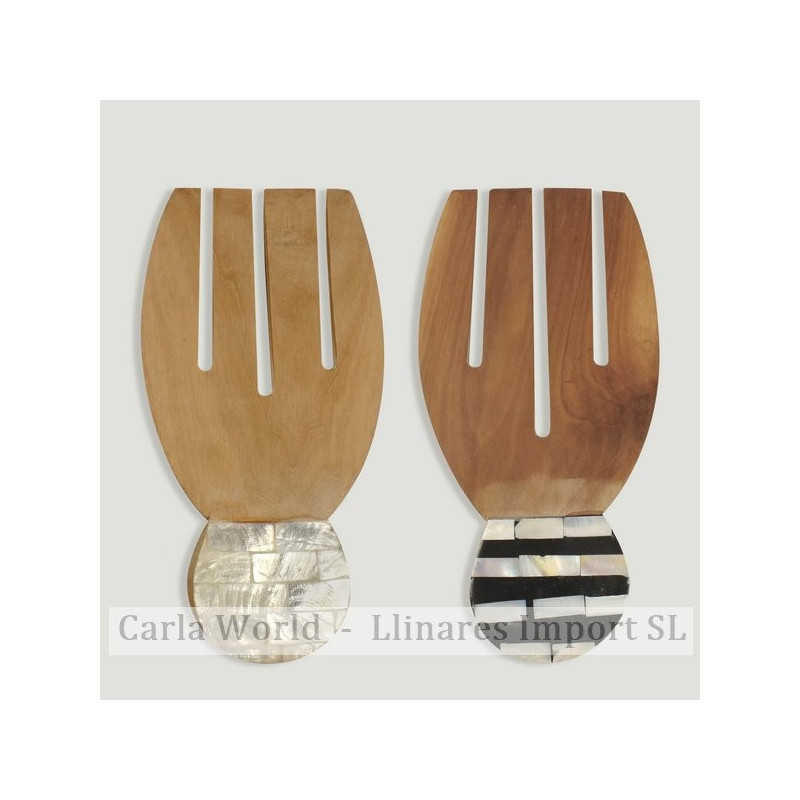 Set 2 cubiertos ensalada. Madera con nácar. Modelos Blanco o Cebra. Surtidos. 18cm Set 2 cubiertos ensalada. Madera con nácar. Modelos Blanco o Cebra. Surtidos. 18cm