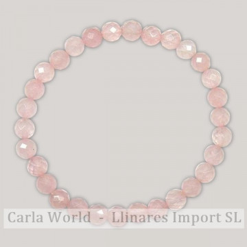 Pulseira Elástica Bola Facetada Quartzo Rosa 6mm