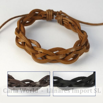 Gancho 03 – Pulsera piel con cordón de nudo corredizo. Colores marrón o negro surtidos. 