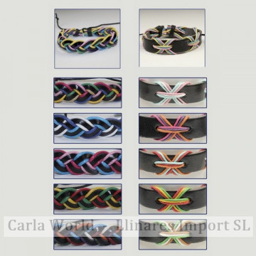 Gancho 10 – Pulsera trenzada piel con cordón de nudo corredizo. Colores surtidos. 