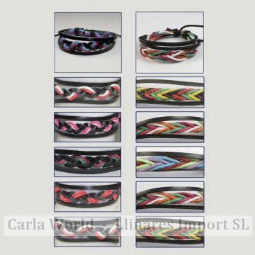 Gancho 11 – Pulsera trenzada piel con cordón de nudo corredizo. Colores surtidos. 