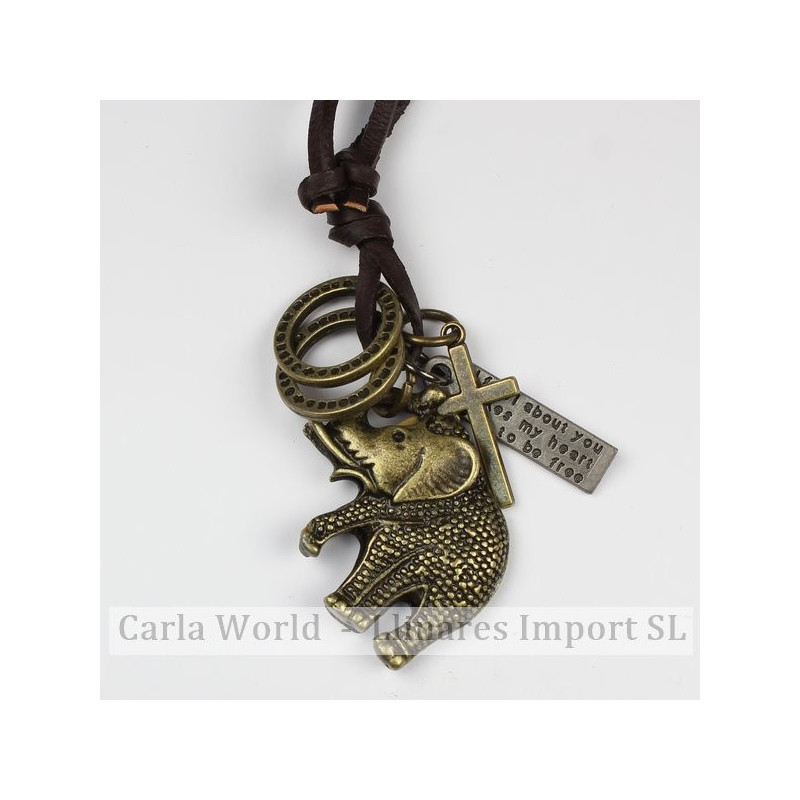 Gancho 28 – Colgante metal con cordón de nudo corredizo. Modelo elefante. Gancho 28 – Colgante metal con cordón de nudo corredizo. Modelo elefante.