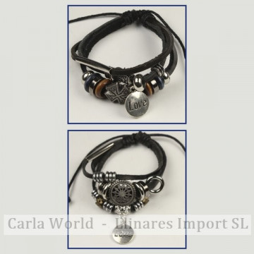 Gancho 71 – Pulsera doble piel con cordón de nudo corredizo. Modelos charms surtidos