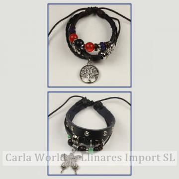 Gancho 77 – Pulsera doble piel con cordón de nudo corredizo. Modelos charms surtidos