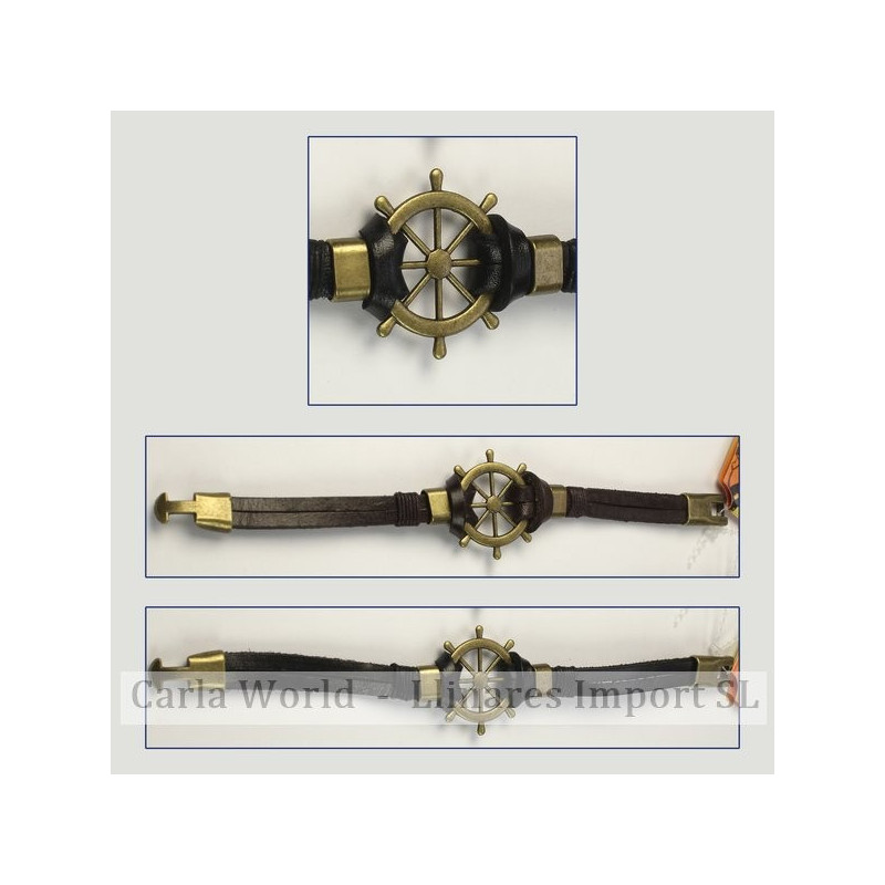 Gancho 81 – Pulsera piel con metal dorado/plateado. Modelo timón Gancho 81 – Pulsera piel con metal dorado/plateado. Modelo timón