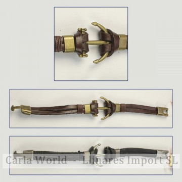 Gancho 82 – Pulsera piel con metal dorado/plateado. Modelo ancla