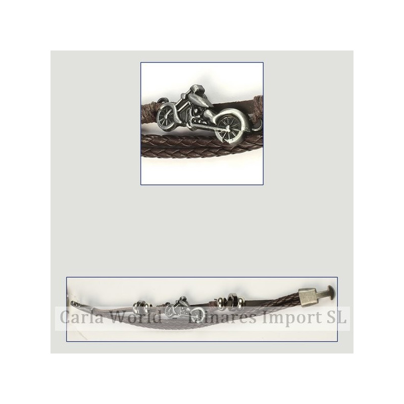 Gancho 84 – Pulsera piel con metal dorado/plateado. Modelo moto Gancho 84 – Pulsera piel con metal dorado/plateado. Modelo moto