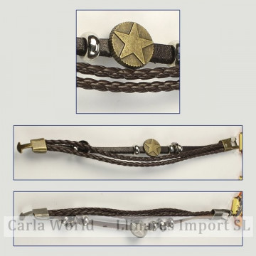 Gancho 86 – Pulsera piel con metal dorado/plateado. Modelo estrella