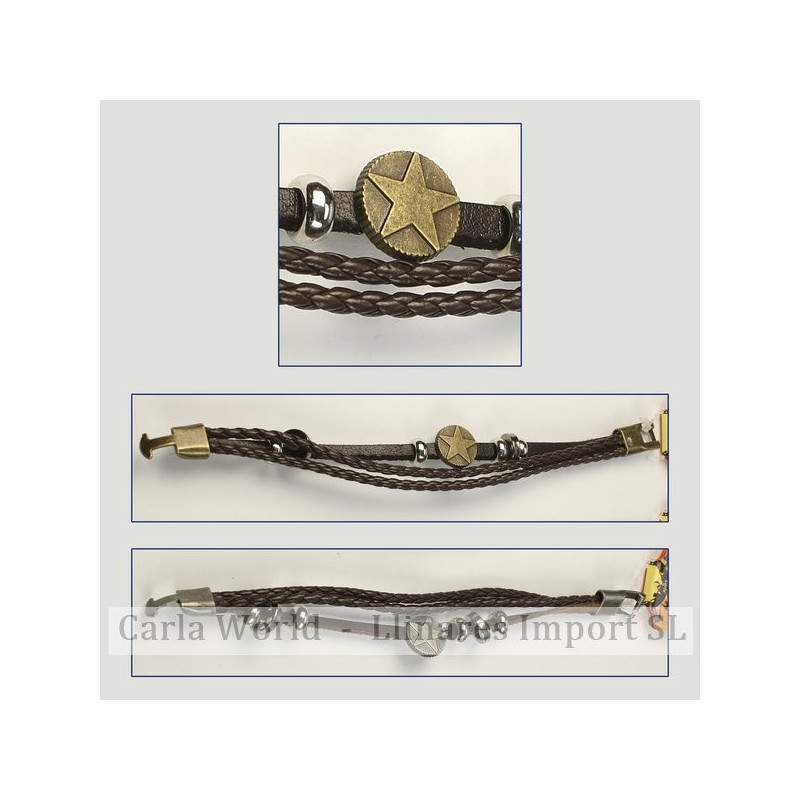 Gancho 86 – Pulsera piel con metal dorado/plateado. Modelo estrella Gancho 86 – Pulsera piel con metal dorado/plateado. Modelo estrella
