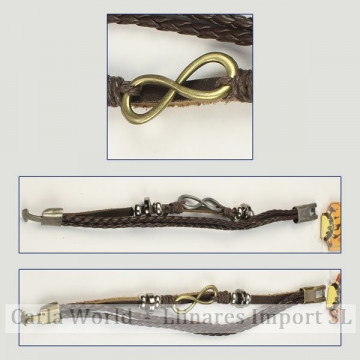 Gancho 90 – Pulsera piel con metal dorado/plateado. Modelo símbolo infinito