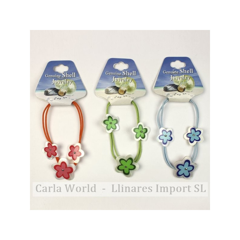 Gancho 56 - Goma/Pulsera elástica Nácar pintado. Modelo Flor. Surtidos Gancho 56 - Goma/Pulsera elástica Nácar pintado. Modelo Flor. Surtidos