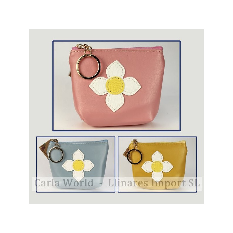 Gancho 88. Llavero monedero tela/polipiel. Modelo Flor 4 pétalos. Colores surtidos Gancho 88. Llavero monedero tela/polipiel. Modelo Flor 4 pétalos. Colores surtidos