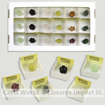 Cajita 4x4 - Flor tallada - Minerales surtidos