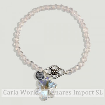 Pulsera BRISA plata. Cuarzo rosa y Abalorio cristal