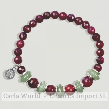 Pulsera AZAHAR plata. Aventurina verde y Ágata fucsia